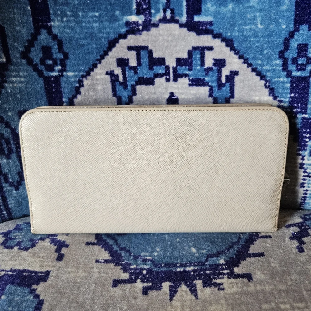 Prada Saffiano Double Snap Travel Wallet Long Classic Neutral Beige Pink